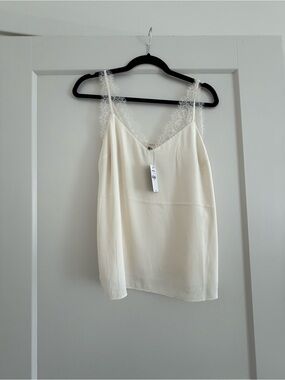 Express Lace-Trim Satin Cami in Ivory